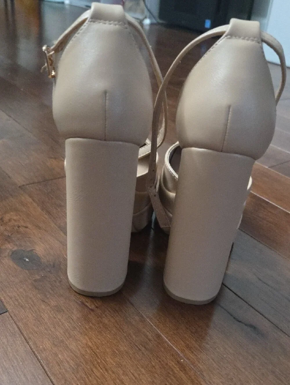 Chunky Platform Mary Jane Pump in Light Beige
